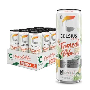 CELSIUS Sparkling Tropical Vibe. Functional Essential Energy Drink 12 Fl Oz (Pack of 12)