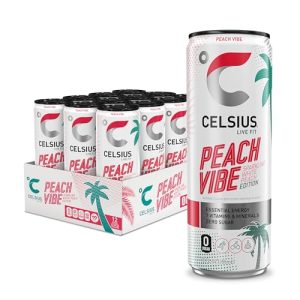 CELSIUS Sparkling Peach Vibe. Functional Essential Energy Drink 12 Fl Oz (Pack of 12)