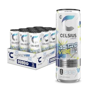 CELSIUS ASTRO VIBE Sparkling Blue Razz. Sugar Free Energy Drink. 12 Fl Oz (Pack of 12)