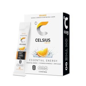 CELSIUS On-the-Go Powder Stick Zero Sugar (14 Sticks per Pack). Orange. 2.60 Oz