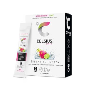 CELSIUS® On-the-Go Powder Sticks Dragonfruit Lime. Essential Energy 2.8 Oz (14 Sticks per Pack)