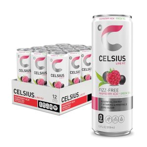 CELSIUS Raspberry Acai Green Tea. Functional Essential Energy Drink 12 Fl Oz (Pack of 12) Packaging may vary