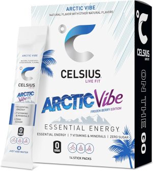 CELSIUS® On-the-Go Powder Sticks Arctic Vibe. Essential Energy 2.5 Oz (14 Sticks per Pack)